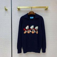 Gucci Women Disney x Gucci Donald Duck Cotton Wool Sweater Holes Crewneck Collar-Navy