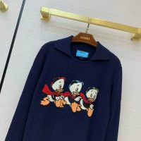 Gucci Women Disney x Gucci Donald Duck Cotton Wool Sweater Holes Crewneck Collar-Navy