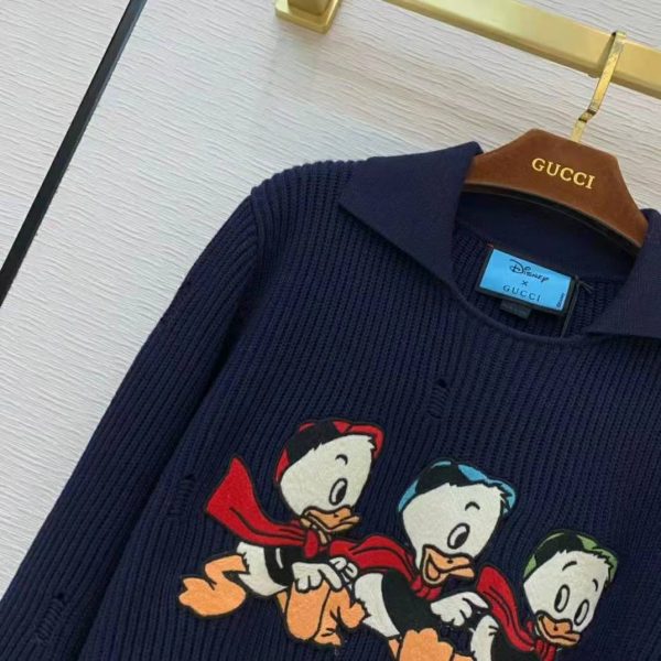 Gucci Women Disney x Gucci Donald Duck Cotton Wool Sweater Holes Crewneck Collar-Navy (7)