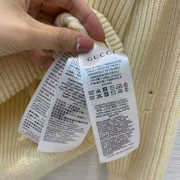 Gucci Women Disney x Gucci Donald Duck Cotton Wool Sweater Holes Crewneck Collar-White (5)