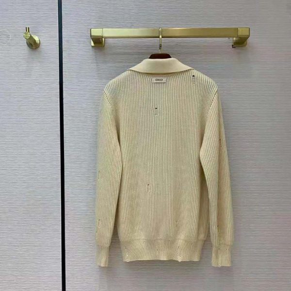 Gucci Women Disney x Gucci Donald Duck Cotton Wool Sweater Holes Crewneck Collar-White (6)