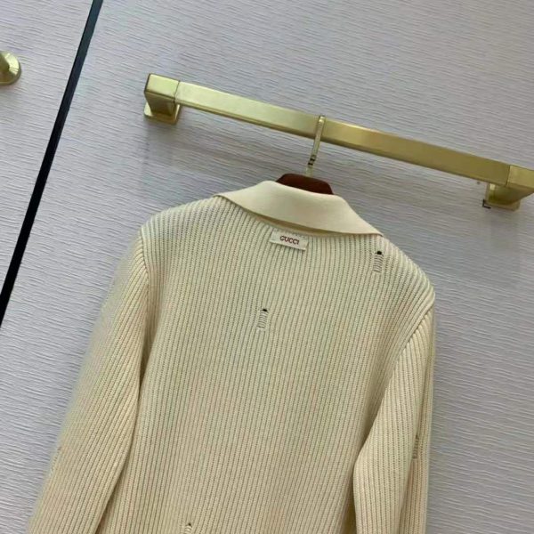 Gucci Women Disney x Gucci Donald Duck Cotton Wool Sweater Holes Crewneck Collar-White (7)