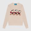 Gucci Women Disney x Gucci Donald Duck Cotton Wool Sweater Holes Crewneck Collar-White