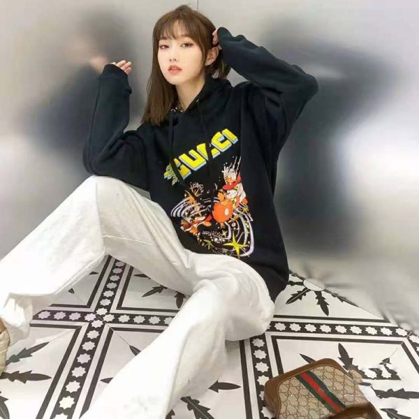 Gucci Women Disney x Gucci Donald Duck Hooded Sweatshirt Fixed Hood Oversize Fit Cotton (11)