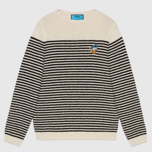 Gucci Women Disney x Gucci Donald Duck Striped Wool Sweater Cashmere Crewneck