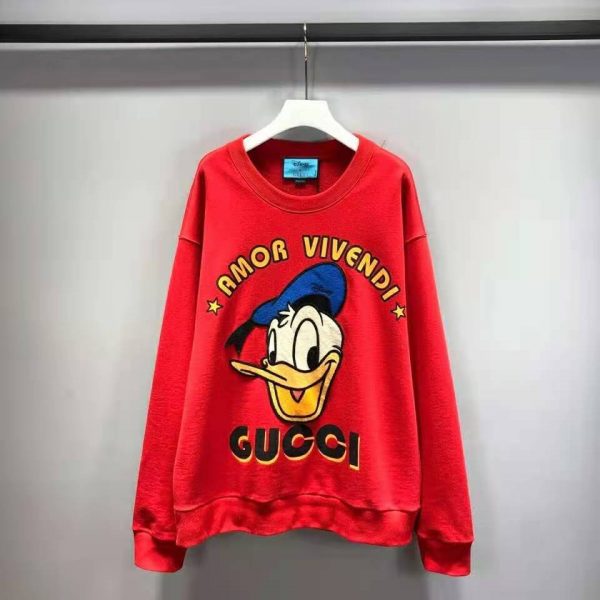 Gucci Women Disney x Gucci Donald Duck Sweatshirt Cotton Crewneck Oversized Fit-Red (2)