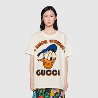 Gucci Women Disney x Gucci Donald Duck T-Shirt Cotton Jersey Crewneck Oversize Fit-White
