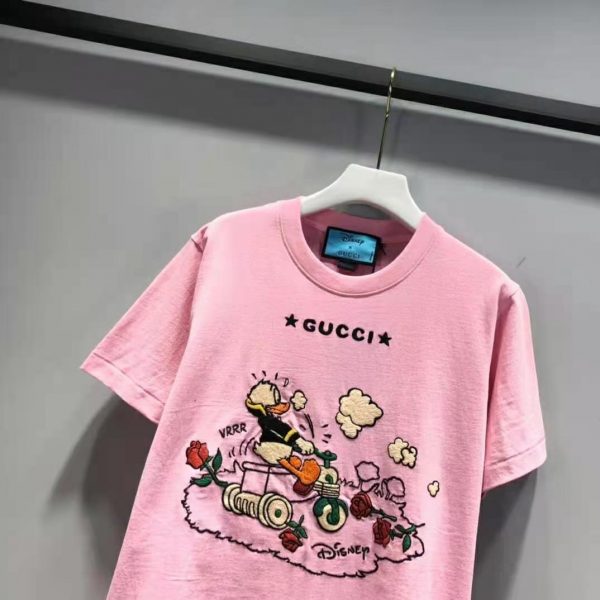 Gucci Women Disney x Gucci Donald Duck T-Shirt Cotton Jersey Crewneck Short Sleeves-Pink (4)