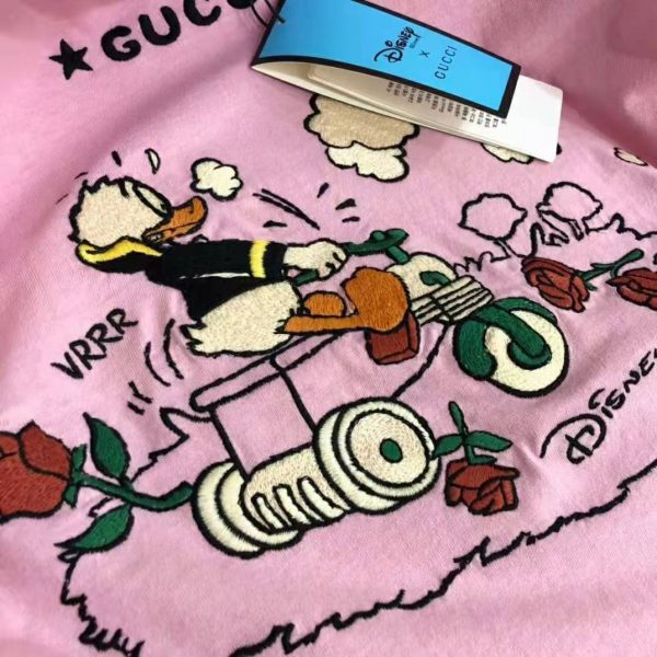 Gucci Women Disney x Gucci Donald Duck T-Shirt Cotton Jersey Crewneck Short Sleeves-Pink (7)