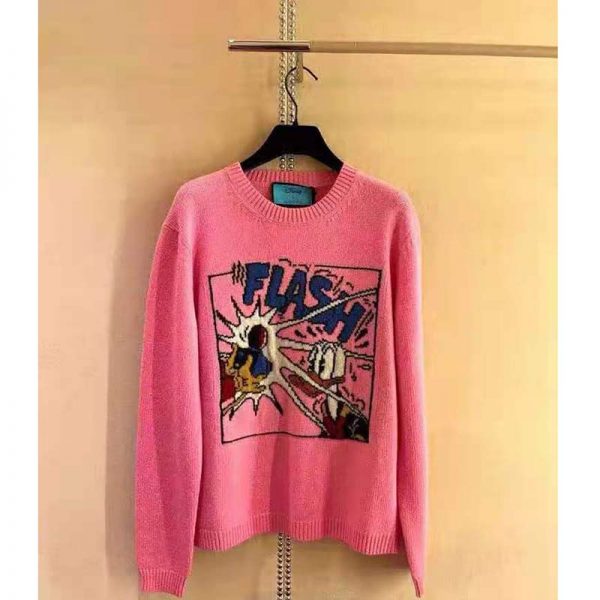 Gucci Women Disney x Gucci Donald Duck Wool Sweater Crew Neck-Pink (10)