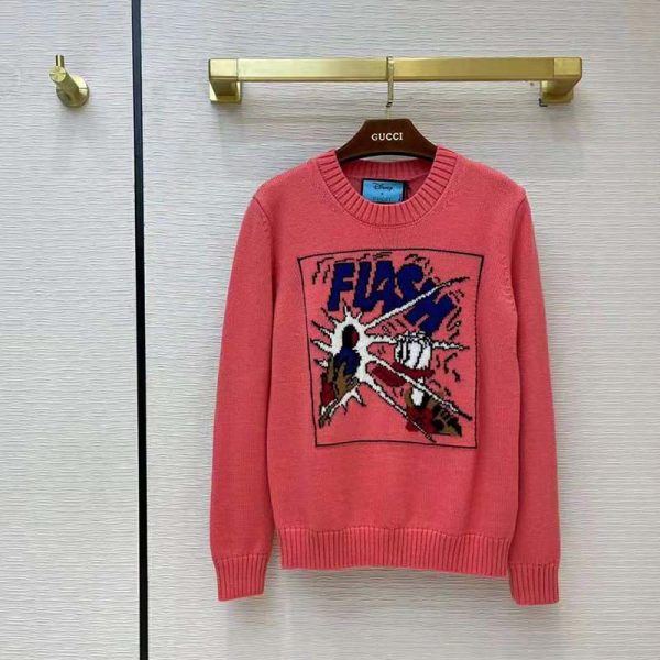 Gucci Women Disney x Gucci Donald Duck Wool Sweater Crew Neck-Pink (11)