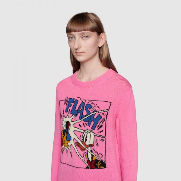 Gucci Women Disney x Gucci Donald Duck Wool Sweater Crew Neck-Pink (9)