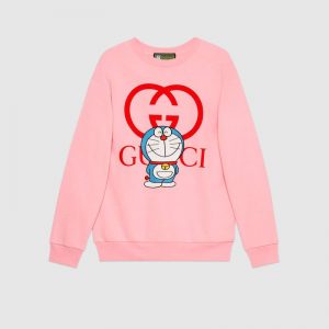 Gucci Women Doraemon x Gucci Cotton Sweatshirt Crewneck Oversized Fit-Pink