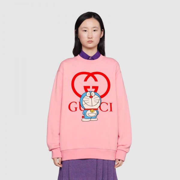 Gucci Women Doraemon x Gucci Cotton Sweatshirt Crewneck Oversized Fit-Pink (14)