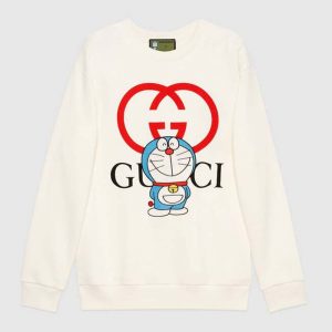 Gucci Women Doraemon x Gucci Cotton Sweatshirt Crewneck Oversized Fit-White