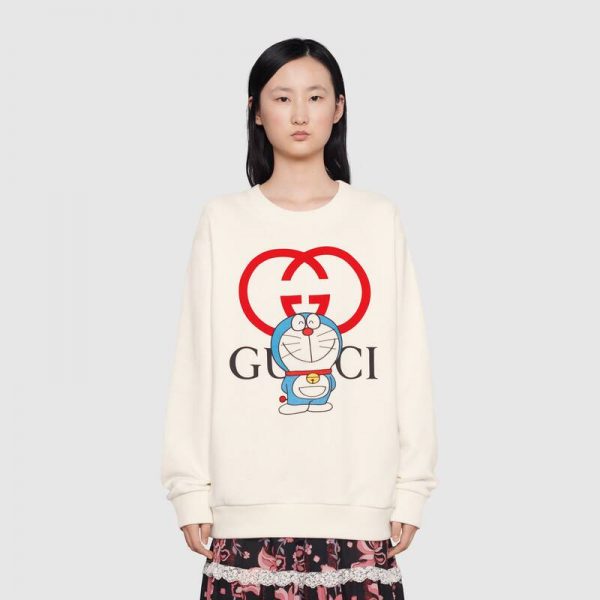 Gucci Women Doraemon x Gucci Cotton Sweatshirt Crewneck Oversized Fit-White (14)
