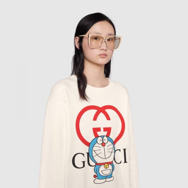 Gucci Women Doraemon x Gucci Cotton Sweatshirt Crewneck Oversized Fit-White (2)