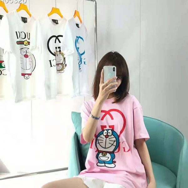 Gucci Women Doraemon x Gucci Cotton T-Shirt Pink Jersey Crewneck Oversize Fit (10)