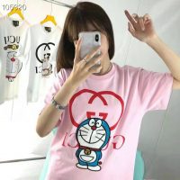 Gucci Women Doraemon x Gucci Cotton T-Shirt Pink Jersey Crewneck Oversize Fit