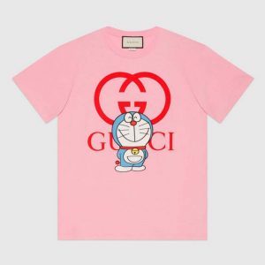 Gucci Women Doraemon x Gucci Cotton T-Shirt Pink Jersey Crewneck Oversize Fit