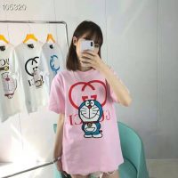 Gucci Women Doraemon x Gucci Cotton T-Shirt Pink Jersey Crewneck Oversize Fit