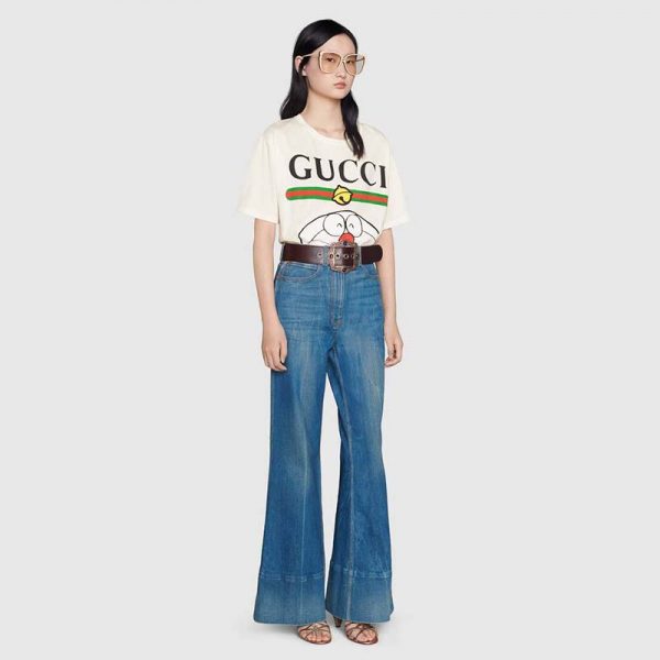 Gucci Women Doraemon x Gucci Cotton T-shirt Ivory Jersey Crewneck Oversize Fit (2)