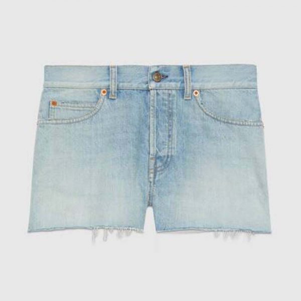 Gucci Women Doraemon x Gucci Eco Denim Shorts Blue Organic Cotton