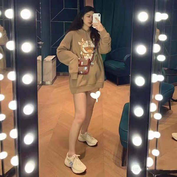 Gucci Women Doraemon x Gucci Hooded Sweatshirt Cotton Jersey Oversized Fit-Brown (5)