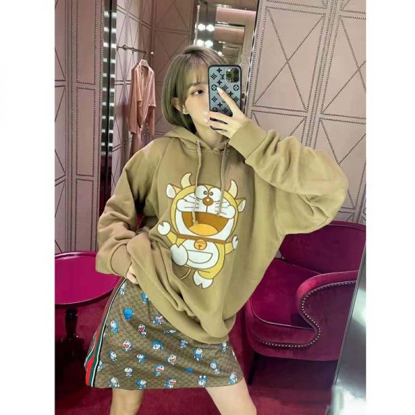 Gucci Women Doraemon x Gucci Hooded Sweatshirt Cotton Jersey Oversized Fit-Brown (7)