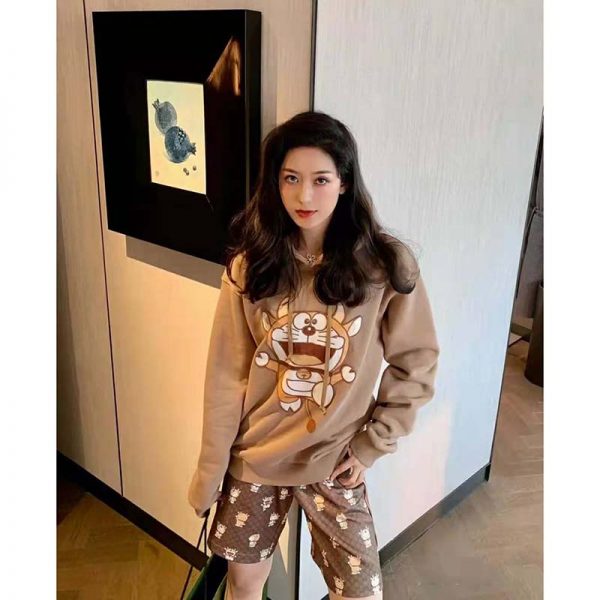 Gucci Women Doraemon x Gucci Hooded Sweatshirt Cotton Jersey Oversized Fit-Brown (9)