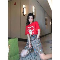 Gucci Women Doraemon x Gucci Oversize T-Shirt Crewneck Red Cotton Jersey