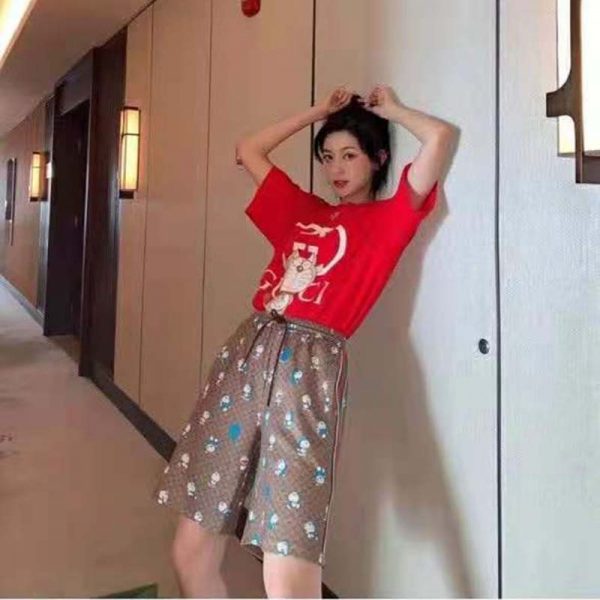 Gucci Women Doraemon x Gucci Oversize T-Shirt Crewneck Red Cotton Jersey (5)