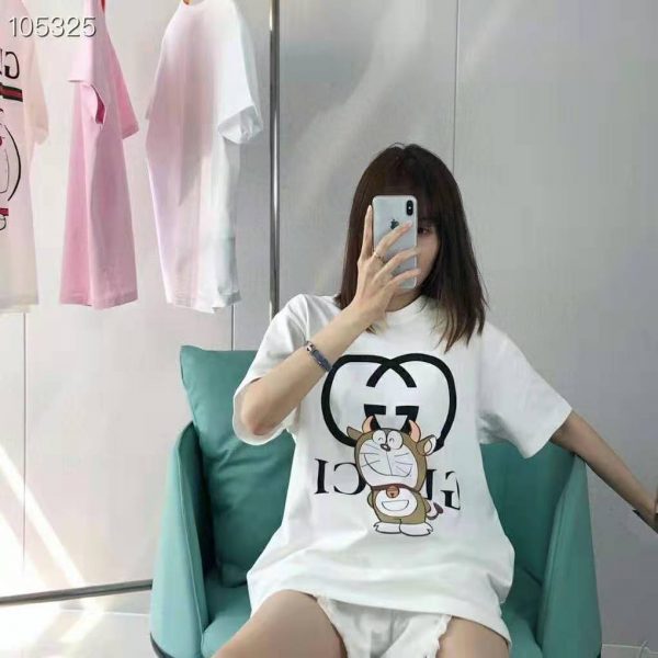 Gucci Women Doraemon x Gucci Oversize T-Shirt Ivory Cotton Jersey Crewneck (1)