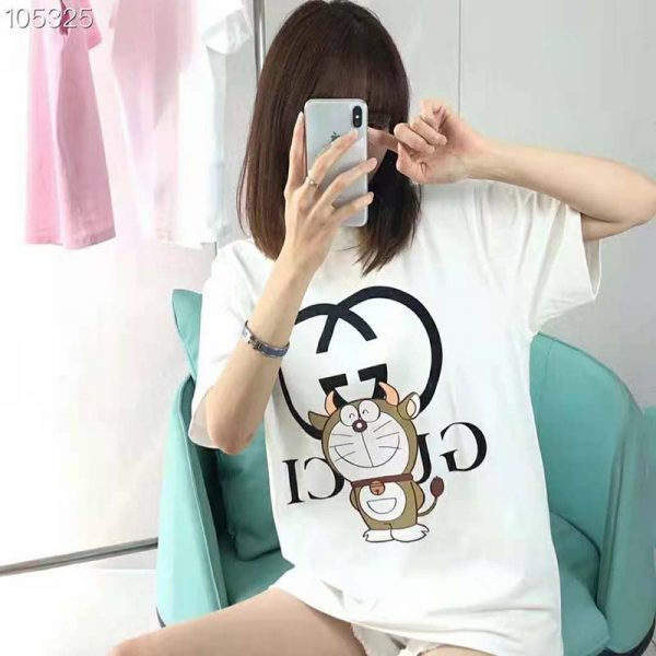 Gucci Women Doraemon x Gucci Oversize T-Shirt Ivory Cotton Jersey Crewneck (2)