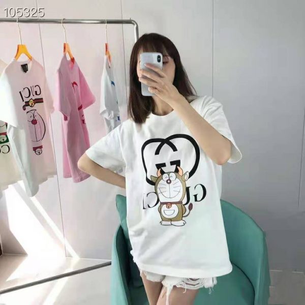 Gucci Women Doraemon x Gucci Oversize T-Shirt Ivory Cotton Jersey Crewneck (7)