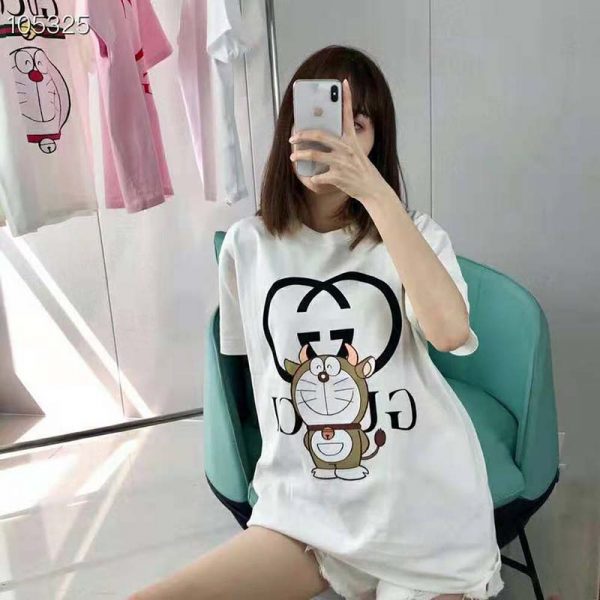 Gucci Women Doraemon x Gucci Oversize T-Shirt Ivory Cotton Jersey Crewneck (8)