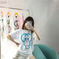 Gucci Men Doraemon x Gucci Oversize T-Shirt Ivory Cotton Jersey Crewneck-Blue