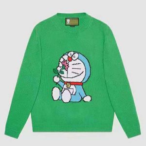 Gucci Women Doraemon x Gucci Wool Sweater Green Wool Crewneck