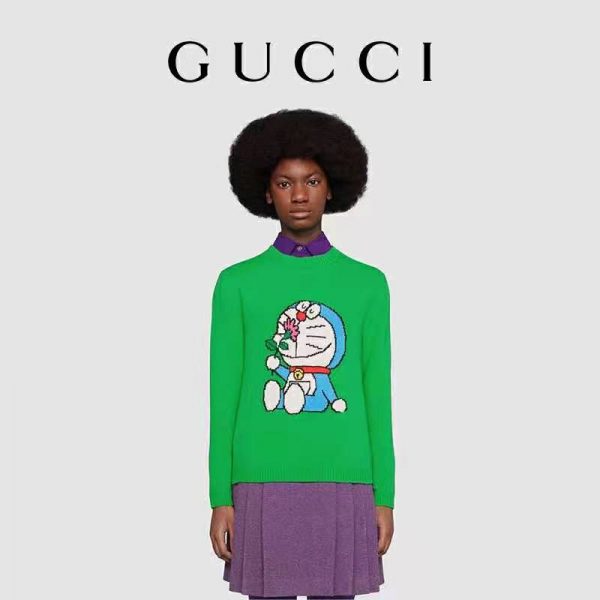 Gucci Women Doraemon x Gucci Wool Sweater Green Wool Crewneck (11)