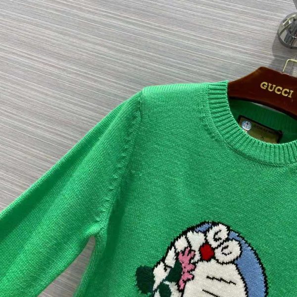 Gucci Women Doraemon x Gucci Wool Sweater Green Wool Crewneck (5)