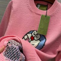 Gucci Women Doraemon x Gucci Wool Sweater Pink Wool Crewneck