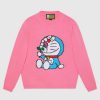 Gucci Women Doraemon x Gucci Wool Sweater Pink Wool Crewneck