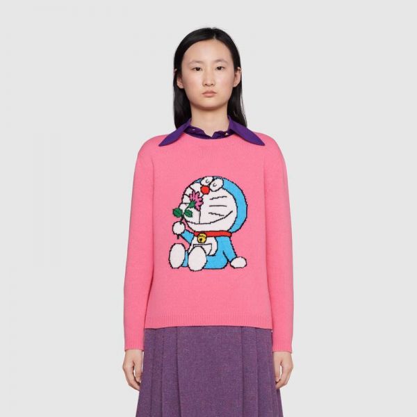 Gucci Women Doraemon x Gucci Wool Sweater Pink Wool Crewneck (2)