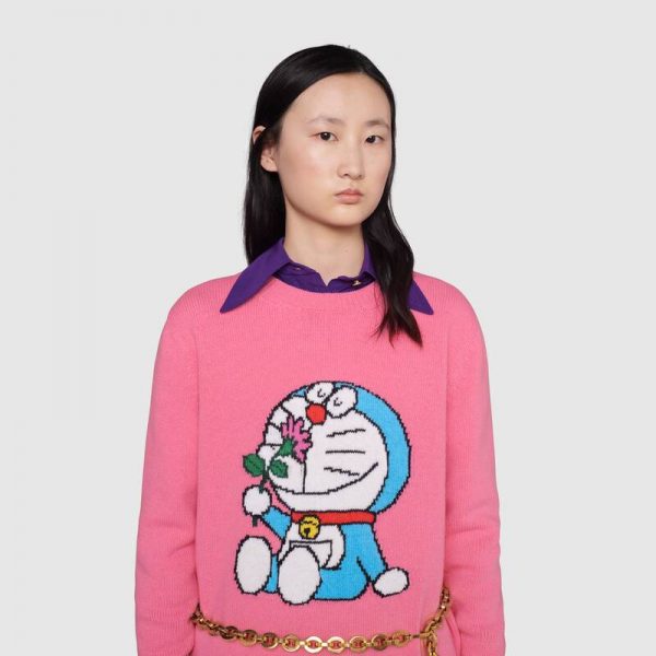 Gucci Women Doraemon x Gucci Wool Sweater Pink Wool Crewneck (4)