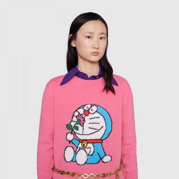 Gucci Women Doraemon x Gucci Wool Sweater Pink Wool Crewneck (4)