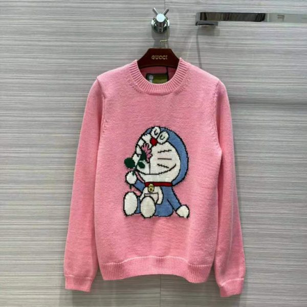 Gucci Women Doraemon x Gucci Wool Sweater Pink Wool Crewneck (5)