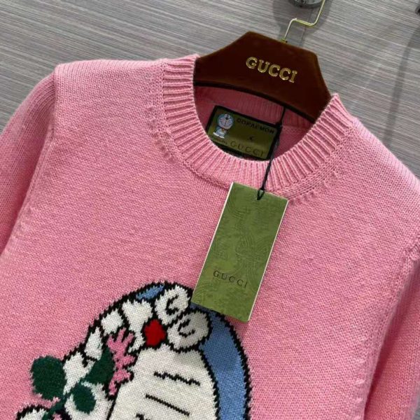 Gucci Women Doraemon x Gucci Wool Sweater Pink Wool Crewneck (7)