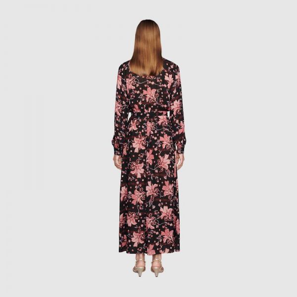 Gucci Women Floral Print Viscose Dress Black Viscose with Pink Floral Print (1)