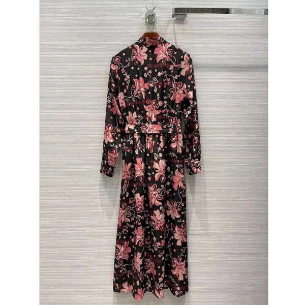Gucci Women Floral Print Viscose Dress Black Viscose with Pink Floral Print (12)