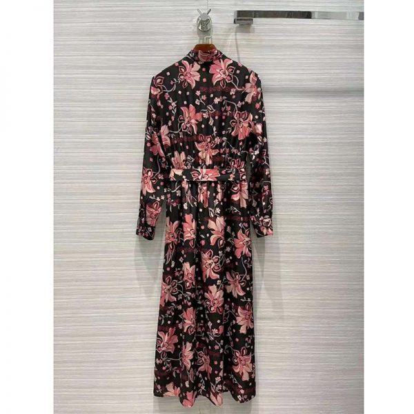 Gucci Women Floral Print Viscose Dress Black Viscose with Pink Floral Print (12)